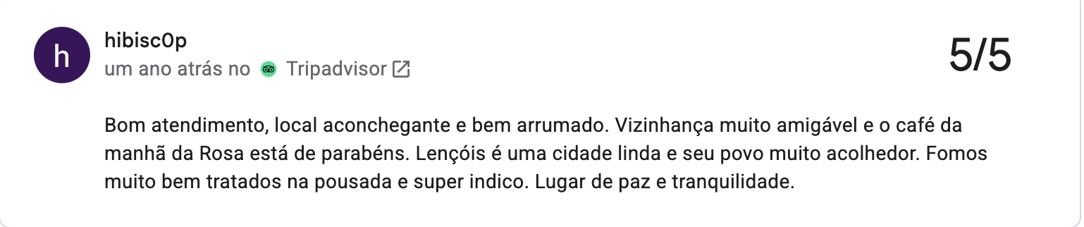 Avaliação de hibiscOp no Tripadvisor, nota 5 de 5